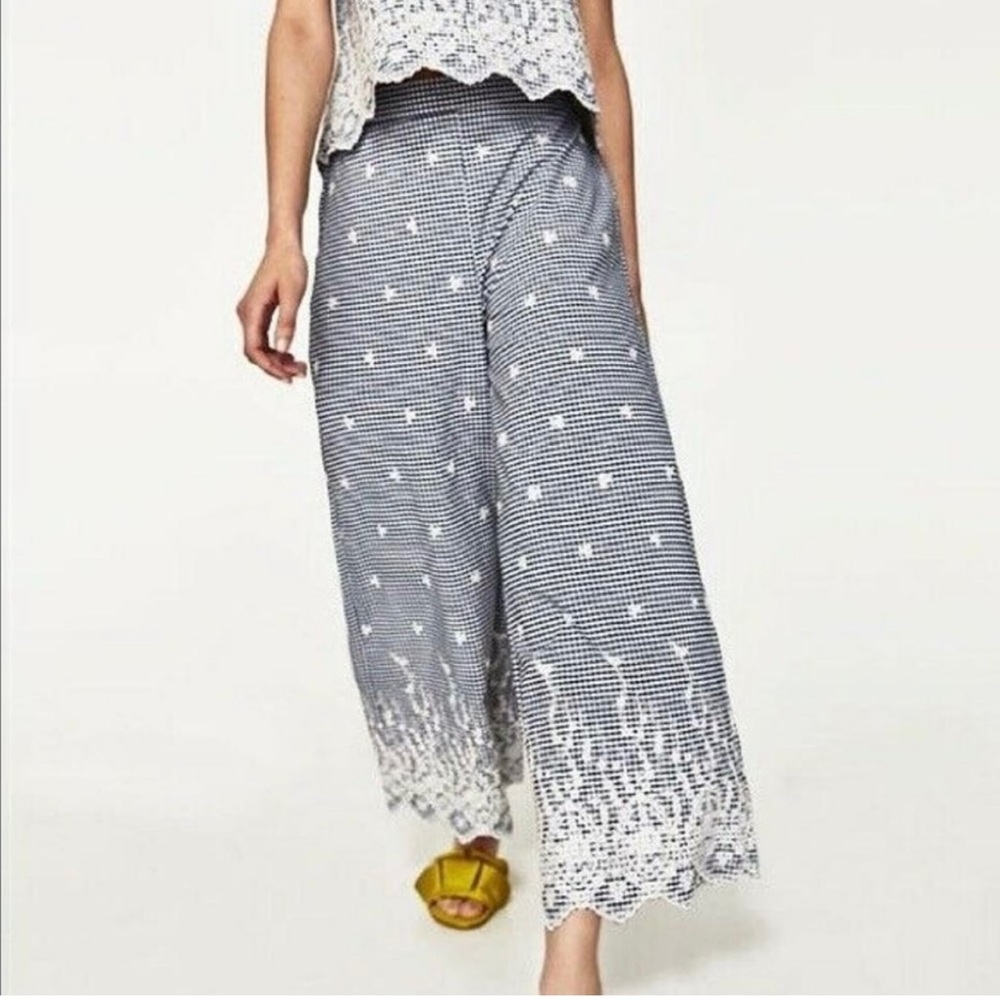Zara wide leg embroidered floral pants